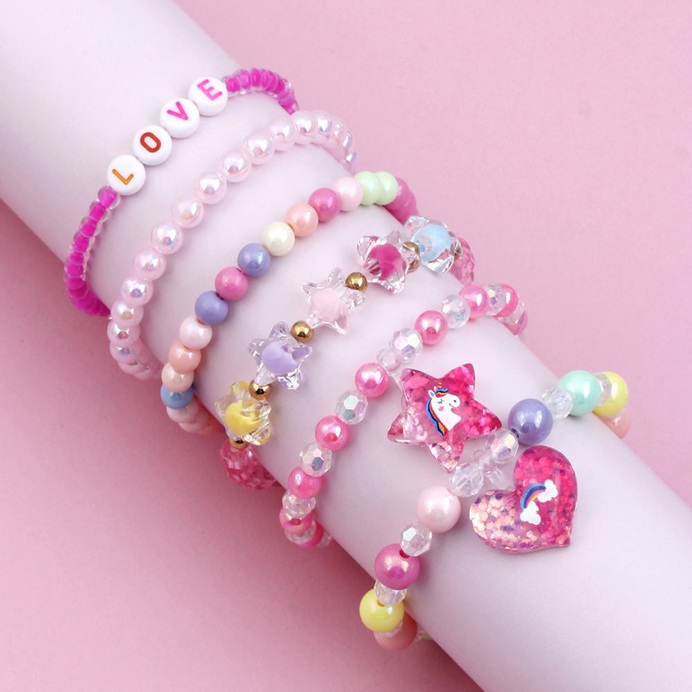 Cute Handmade Sweet Pentagram Heart Shape Arylic Plastic Resin Beaded Handmade Girl's Bracelets display picture 1