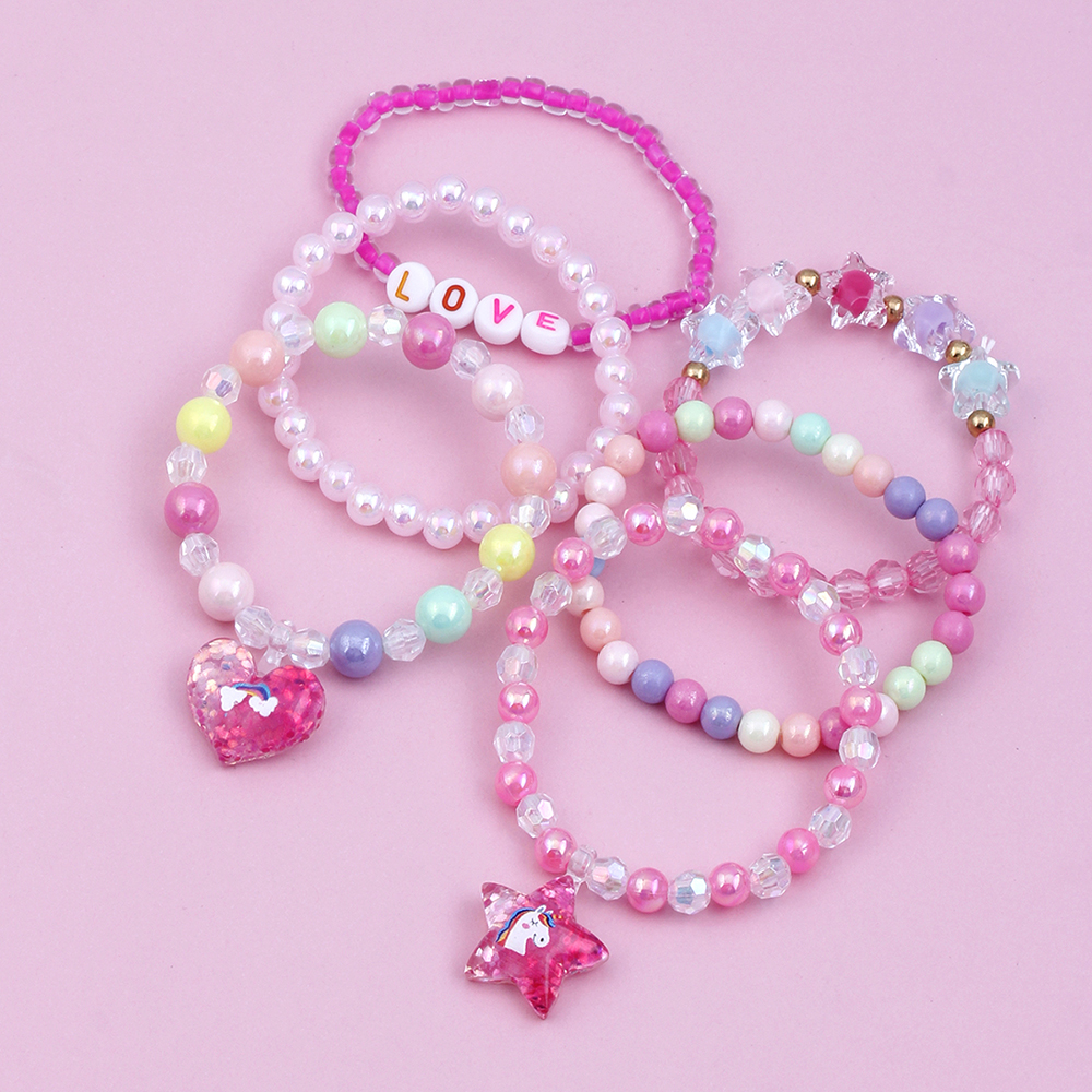 Cute Handmade Sweet Pentagram Heart Shape Arylic Plastic Resin Beaded Handmade Girl's Bracelets display picture 6