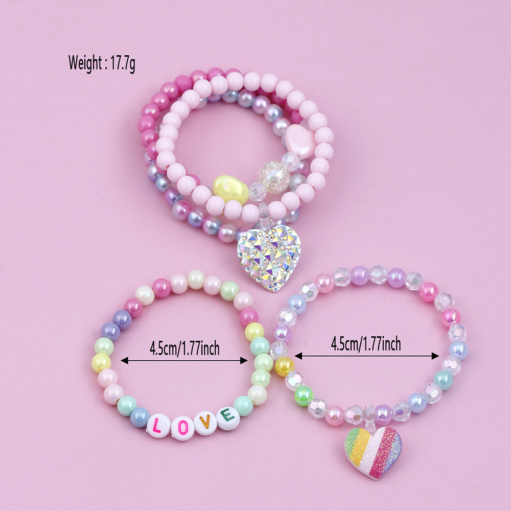 Cute Handmade Sweet Heart Shape Arylic Synthetic Resin Beaded Handmade Girl's Bracelets display picture 5