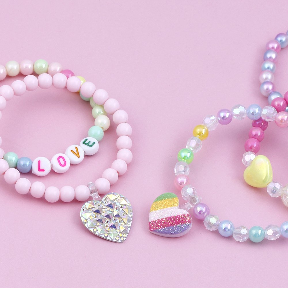 Cute Handmade Sweet Heart Shape Arylic Synthetic Resin Beaded Handmade Girl's Bracelets display picture 4