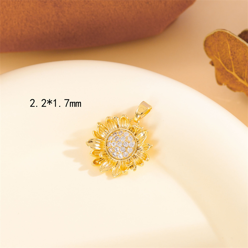 Wholesale Cute Handmade Shiny Sunflower Leaves Heart Shape Brass Plating Inlay 18K Gold Plated Zircon display picture 21