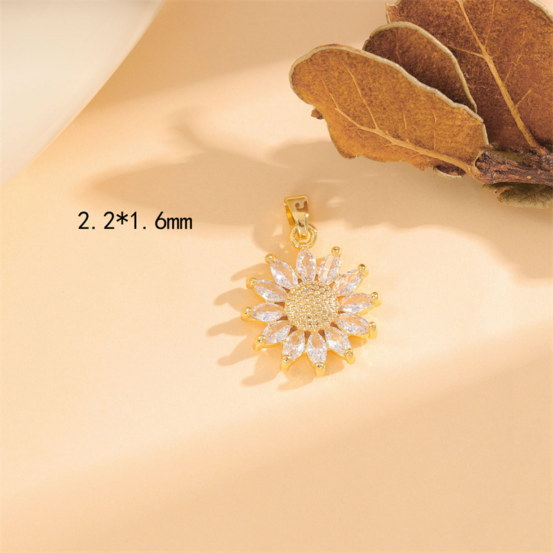 Wholesale Cute Handmade Shiny Sunflower Leaves Heart Shape Brass Plating Inlay 18K Gold Plated Zircon display picture 36