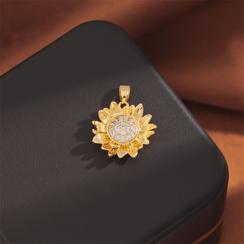Wholesale Cute Handmade Shiny Sunflower Leaves Heart Shape Brass Plating Inlay 18K Gold Plated Zircon display picture 25