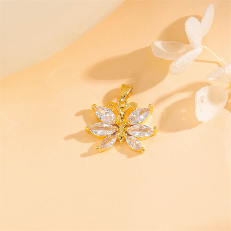 Wholesale Cute Handmade Shiny Sunflower Leaves Heart Shape Brass Plating Inlay 18K Gold Plated Zircon display picture 28