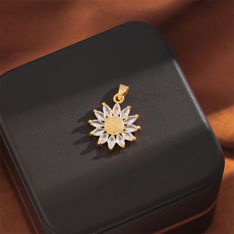 Wholesale Cute Handmade Shiny Sunflower Leaves Heart Shape Brass Plating Inlay 18K Gold Plated Zircon display picture 39