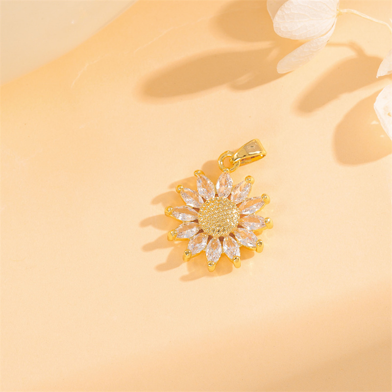 Wholesale Cute Handmade Shiny Sunflower Leaves Heart Shape Brass Plating Inlay 18K Gold Plated Zircon display picture 38