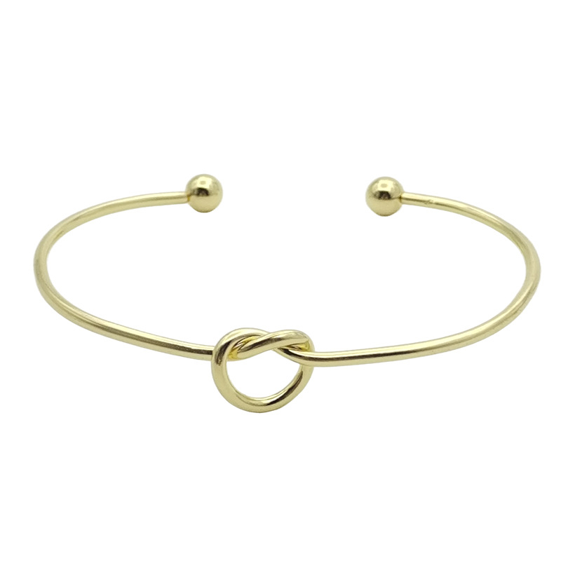 Handmade Solid Color Knot Stainless Steel 18K Gold Plated Cuff Bracelets In Bulk display picture 2
