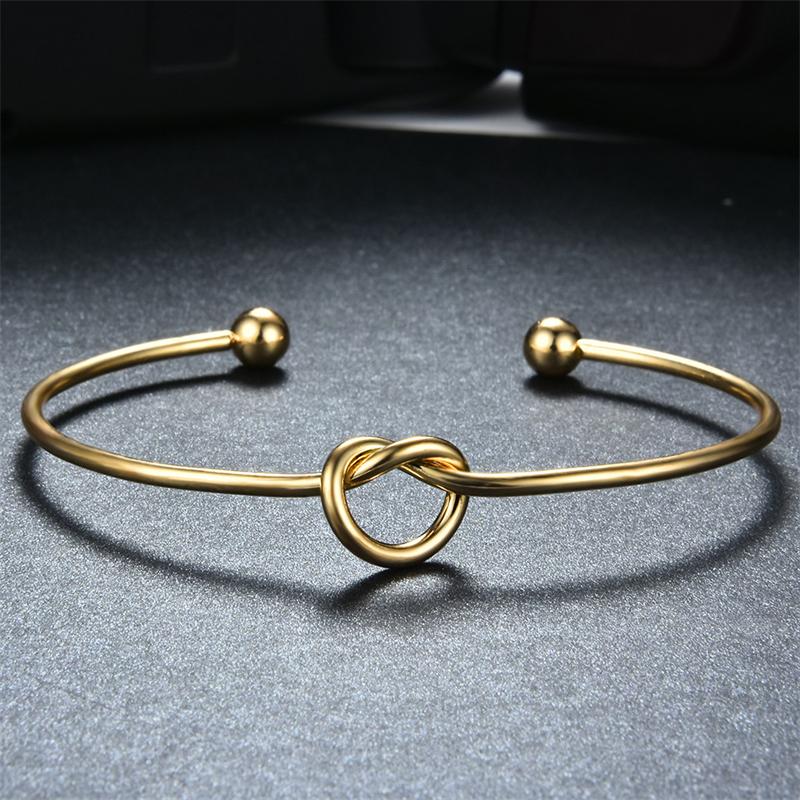 Handgemacht Einfarbig Knoten Rostfreier Stahl 18 Karat Vergoldet Manschettenarmbänder In Masse display picture 5