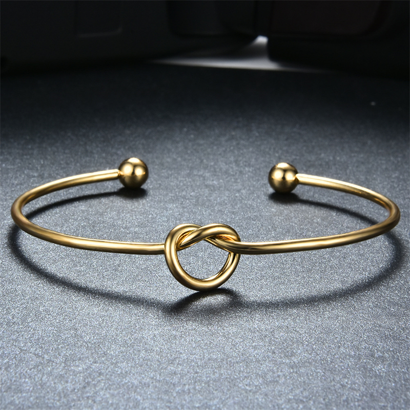 Handmade Solid Color Knot Stainless Steel 18K Gold Plated Cuff Bracelets In Bulk display picture 5