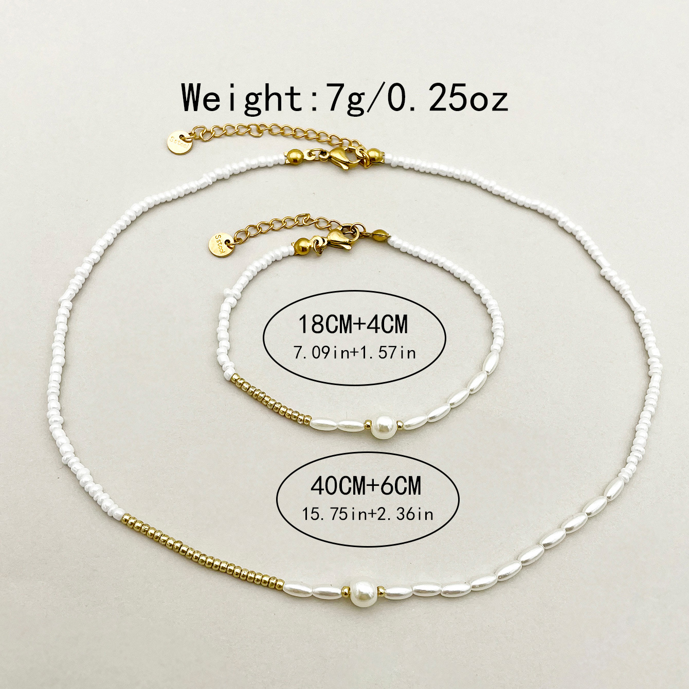 Wholesale Jewelry Lady Vacation Round Stainless Steel Imitation Pearl Gold Plated Plating Bracelets Necklace display picture 3