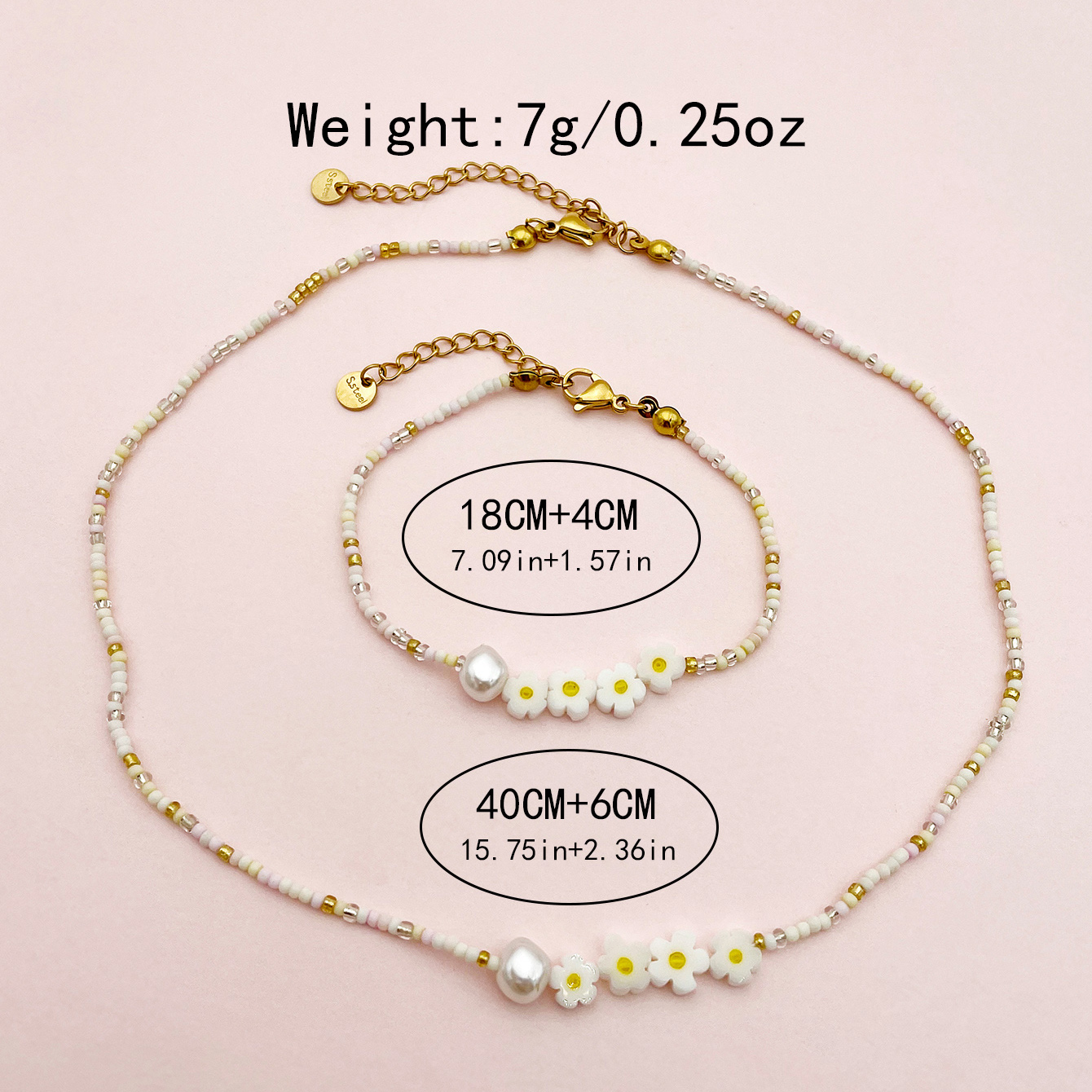 Sweet Pastoral Flower Gold Plated Crystal Pearl Beads 304 Stainless Steel Beaded Wholesale Bracelets Necklace display picture 3