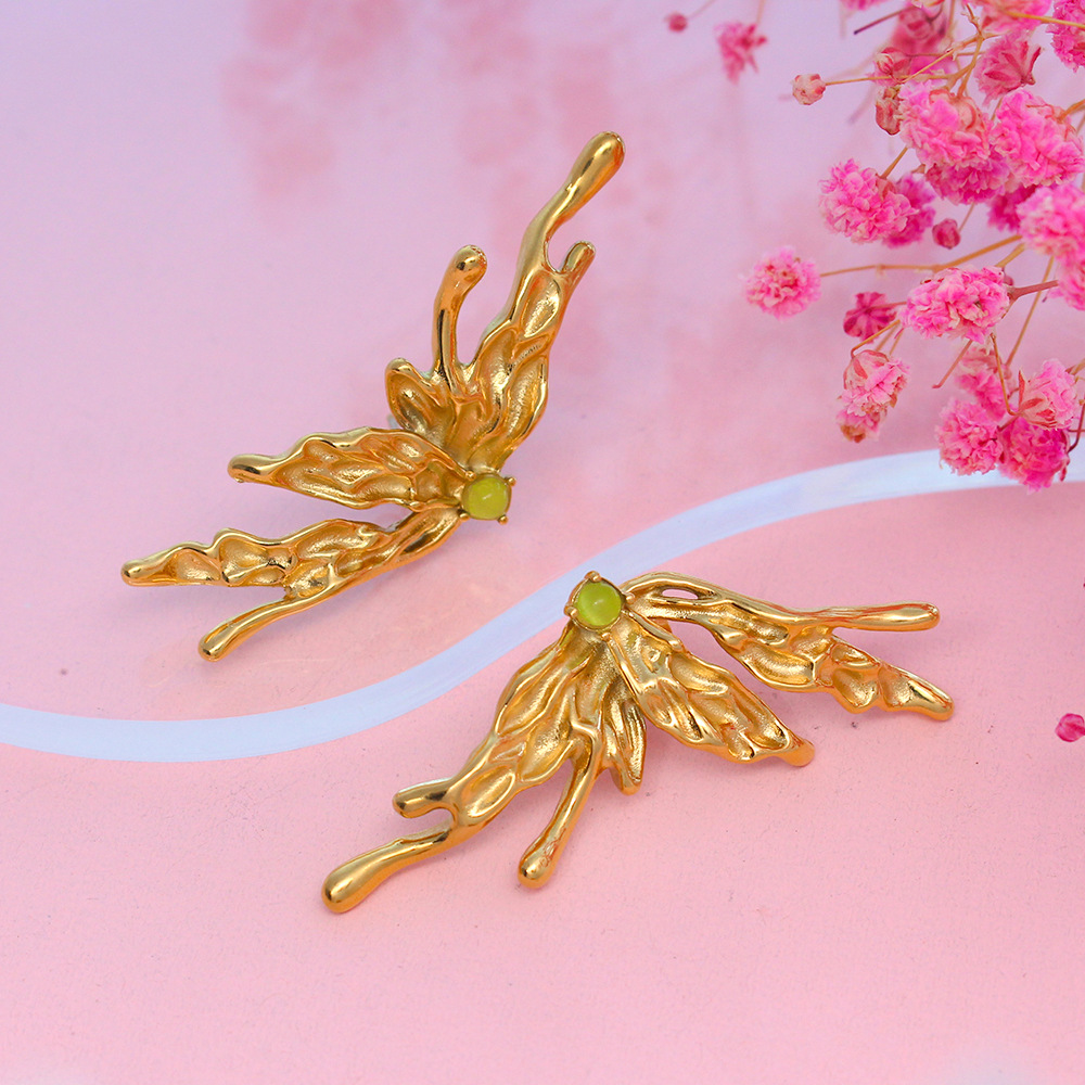 1 Pair Classic Style Butterfly Inlay 304 Stainless Steel Natural Stone 18K Gold Plated Ear Studs display picture 5