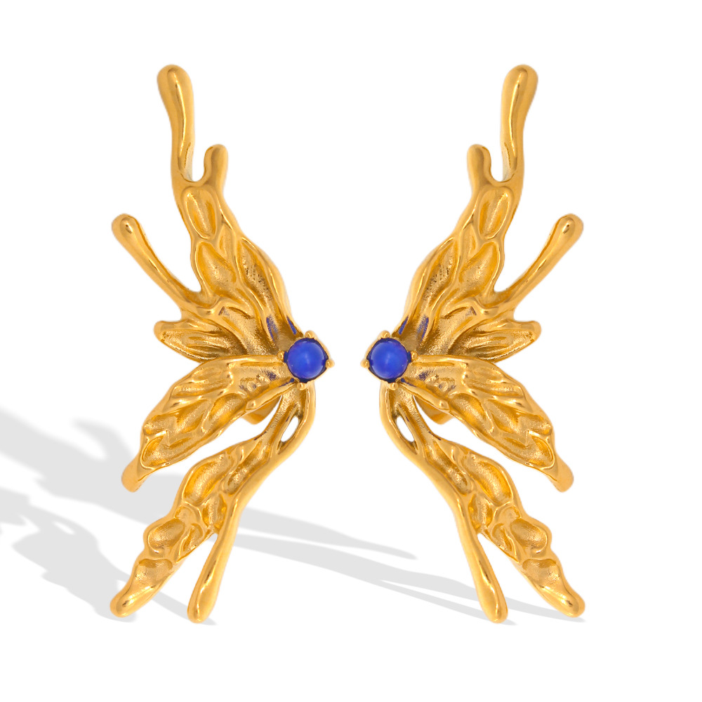 1 Pair Classic Style Butterfly Inlay 304 Stainless Steel Natural Stone 18K Gold Plated Ear Studs display picture 11