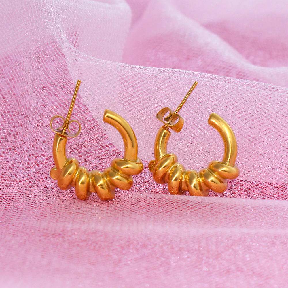 1 Pair Simple Style Geometric Plating Titanium Steel 18K Gold Plated Ear Studs display picture 4