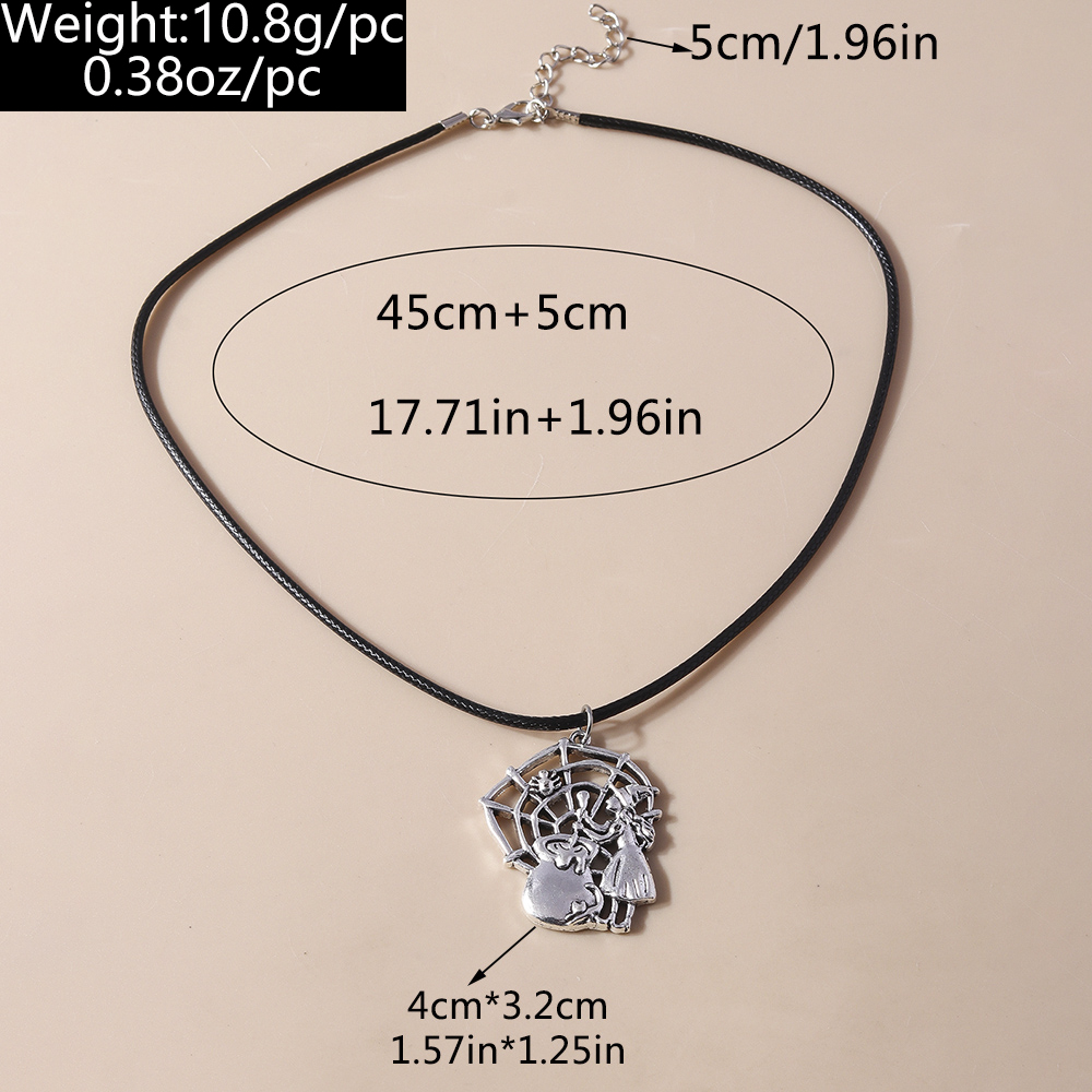 Funny Punk E4011-7/witch Spider Web Skull Leather Rope Zinc Alloy Halloween Unisex Pendant Necklace display picture 2