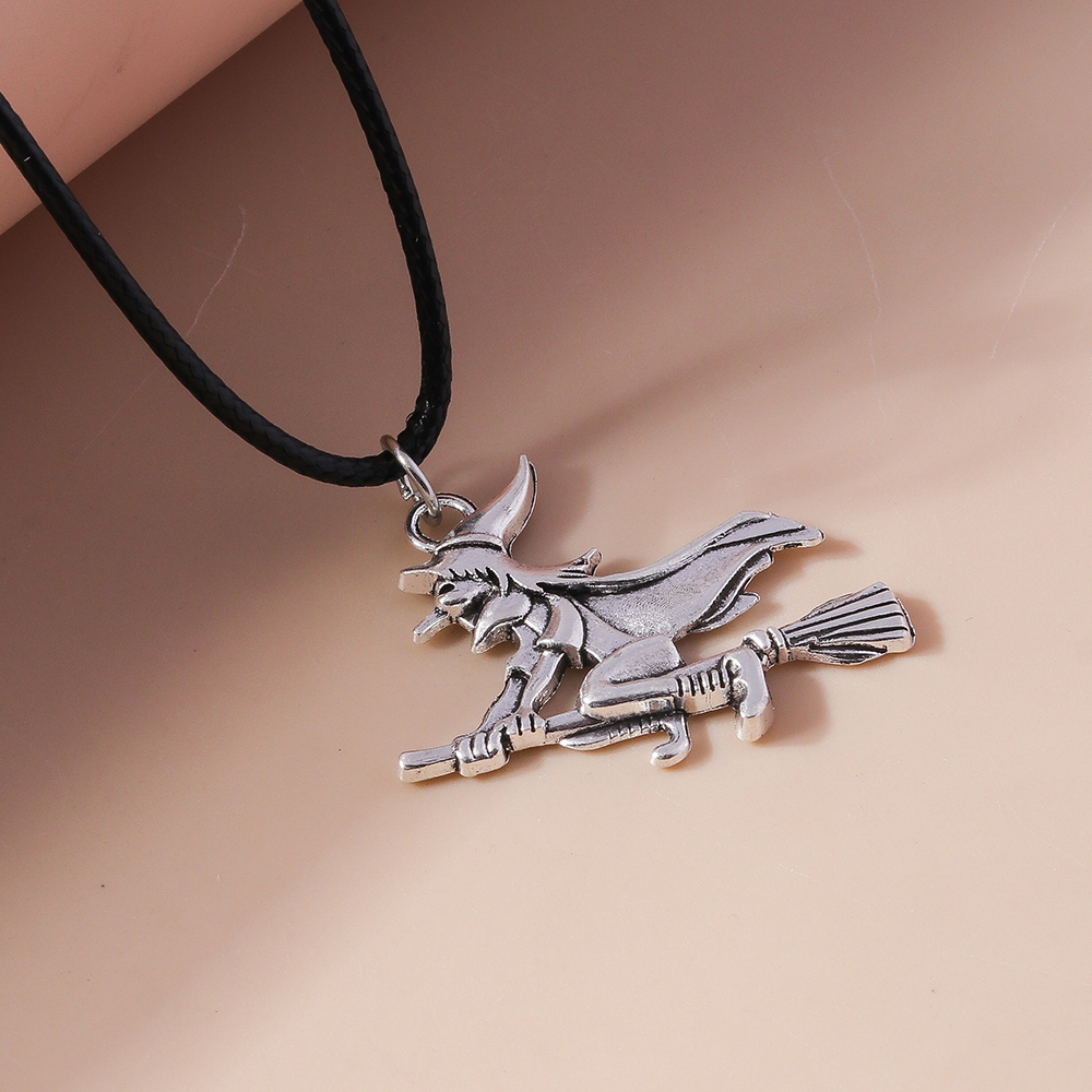 Funny Punk E4011-7/witch Spider Web Skull Leather Rope Zinc Alloy Halloween Unisex Pendant Necklace display picture 8