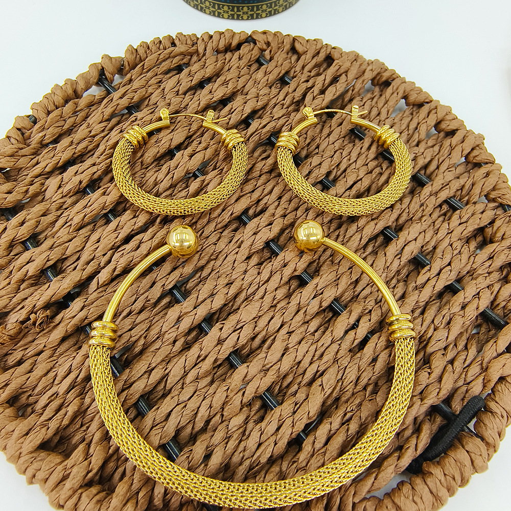 Edelstahl 304 18 Karat Vergoldet Retro Einfacher Stil Überzug Geometrisch Einfarbig Armbänder Ohrringe Halskette display picture 3