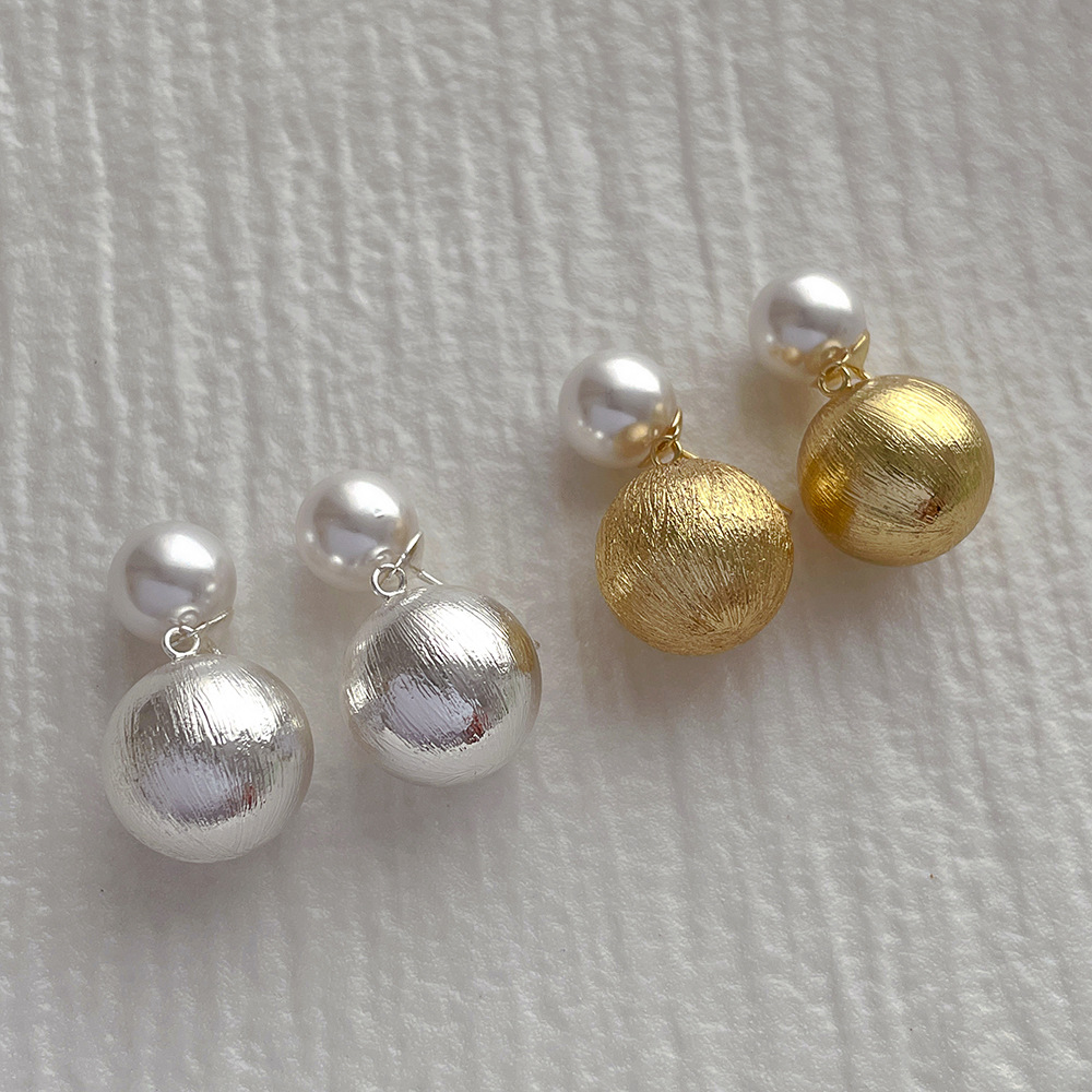 1 Pair Retro Simple Style Ball Imitation Pearl Alloy Earrings display picture 1