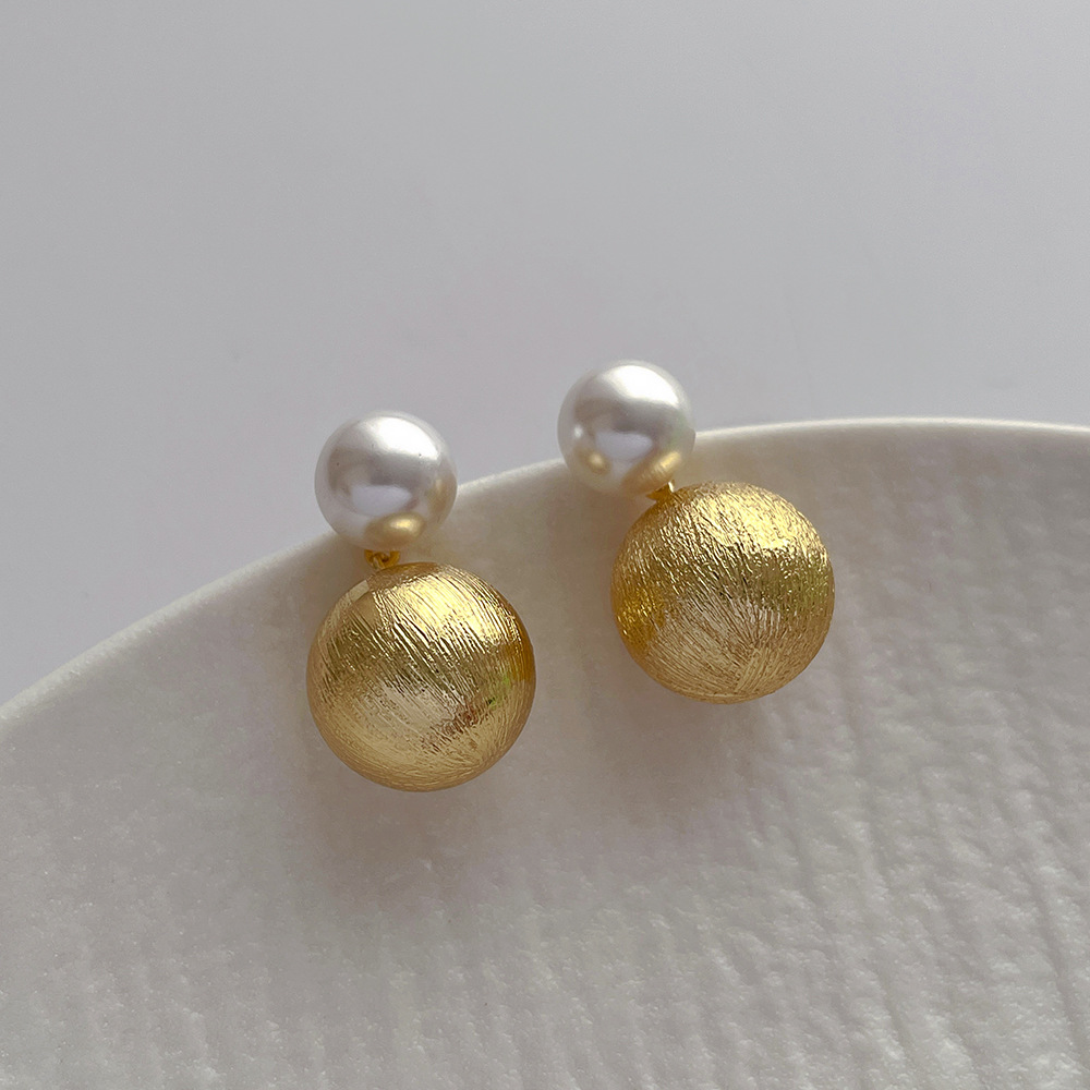 1 Pair Retro Simple Style Ball Imitation Pearl Alloy Earrings display picture 3