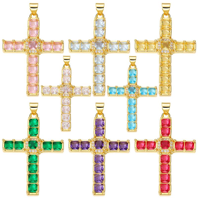 Classic Style Cross Copper Plating Inlay Zircon 18k Gold Plated Charms Jewelry Accessories display picture 2
