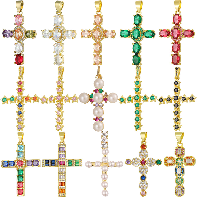 Classic Style Cross Copper Plating Inlay Zircon 18k Gold Plated Charms Jewelry Accessories display picture 3
