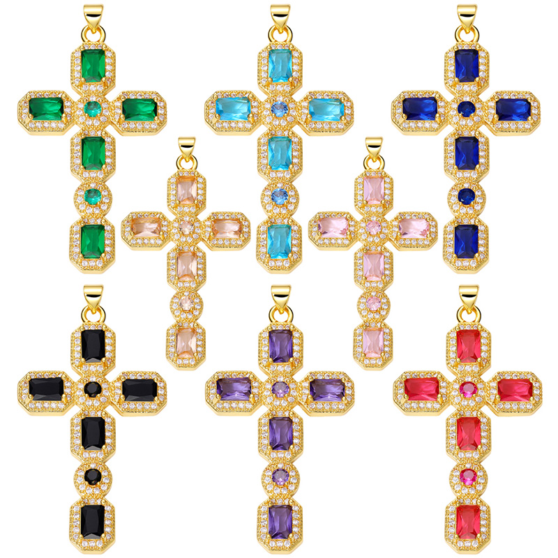 Classic Style Cross Copper Plating Inlay Zircon 18k Gold Plated Charms Jewelry Accessories display picture 4
