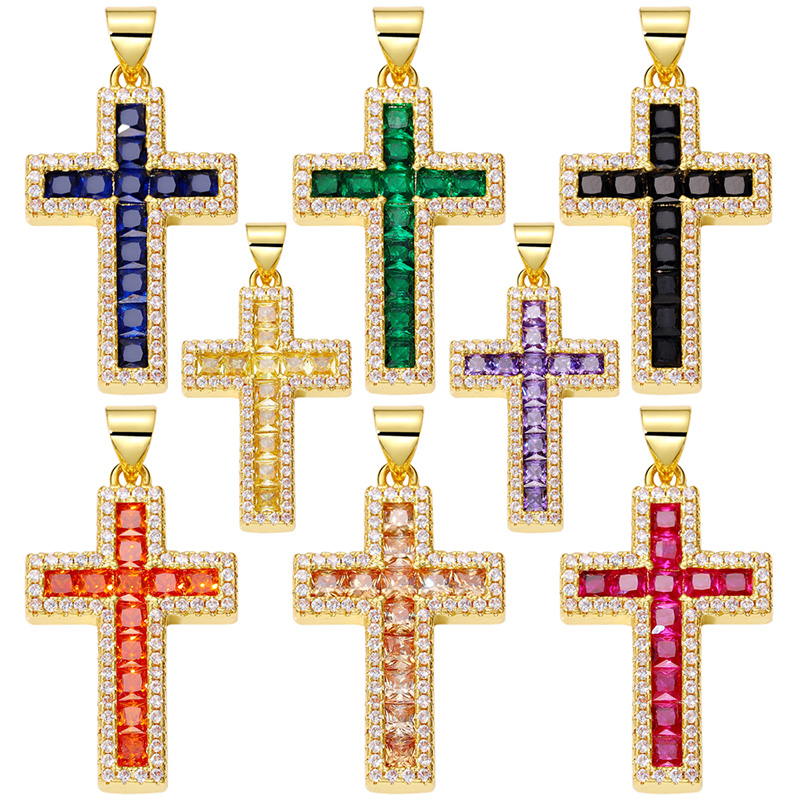 Classic Style Cross Copper Plating Inlay Zircon 18k Gold Plated Charms Jewelry Accessories display picture 5