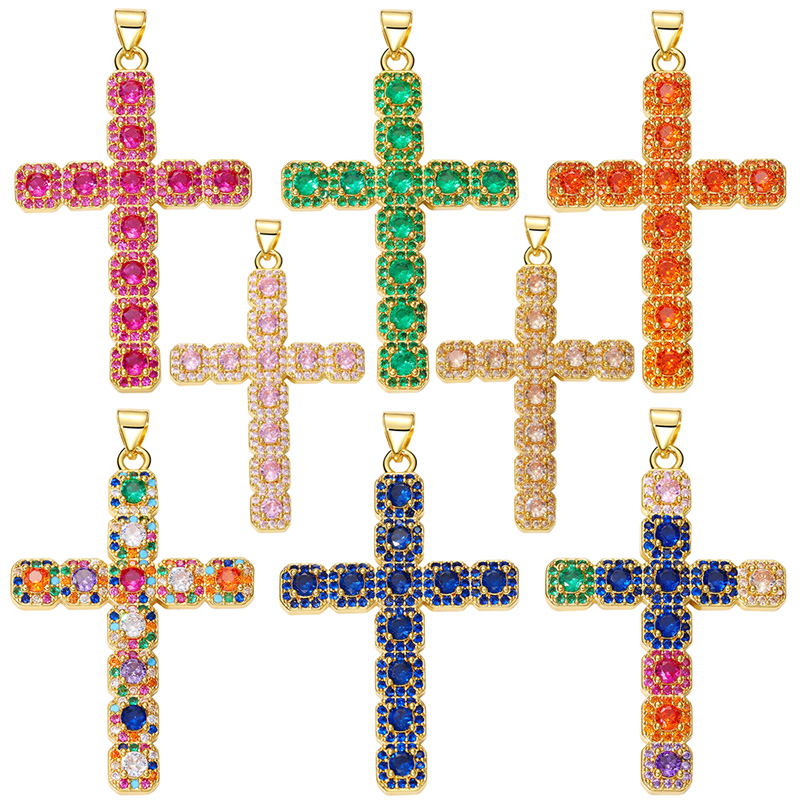 Classic Style Cross Copper Plating Inlay Zircon 18k Gold Plated Charms Jewelry Accessories display picture 6