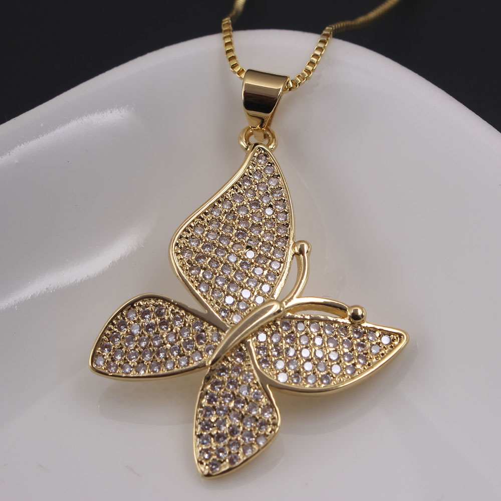 Ig Style Simple Style Animal Butterfly Copper White Gold Plated Gold Plated Zircon Pendant Necklace In Bulk display picture 2