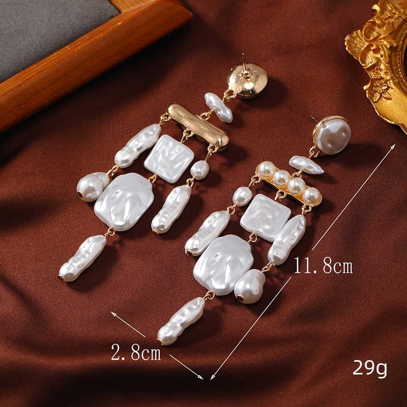 1 Pair Elegant Exaggerated Irregular Tassel Beaded Alloy Freshwater Pearl Drop Earrings display picture 4