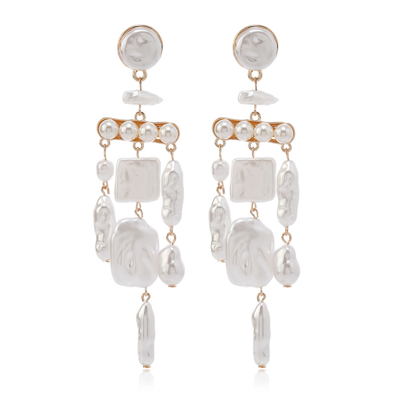 1 Pair Elegant Exaggerated Irregular Tassel Beaded Alloy Freshwater Pearl Drop Earrings display picture 5