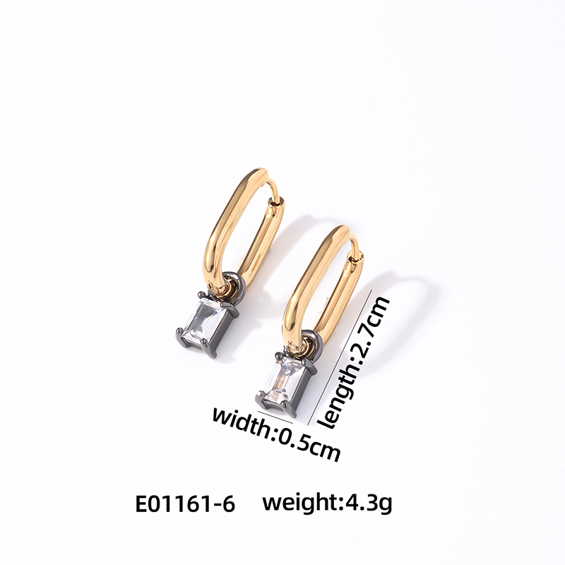 1 Pair Retro Simple Style U Shape Rectangle Plating Inlay 304 Stainless Steel Zircon K Gold Plated Rhodium Plated Drop Earrings display picture 2