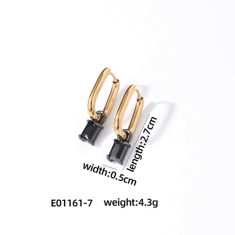 1 Pair Retro Simple Style U Shape Rectangle Plating Inlay 304 Stainless Steel Zircon K Gold Plated Rhodium Plated Drop Earrings display picture 7