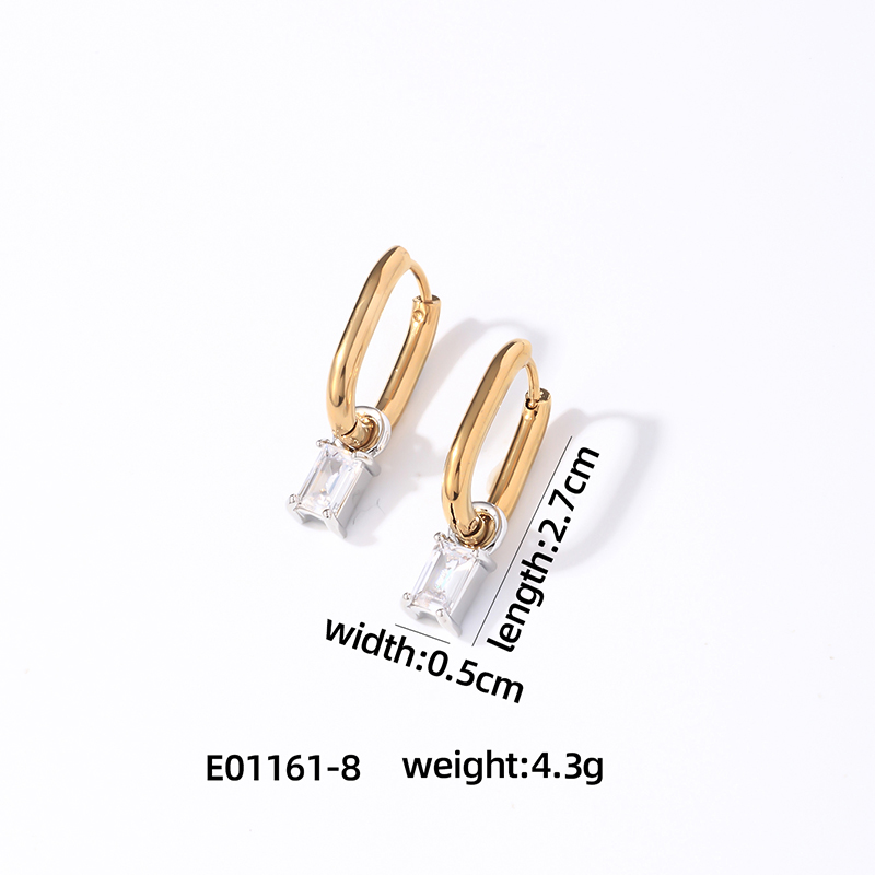 1 Pair Retro Simple Style U Shape Rectangle Plating Inlay 304 Stainless Steel Zircon K Gold Plated Rhodium Plated Drop Earrings display picture 6