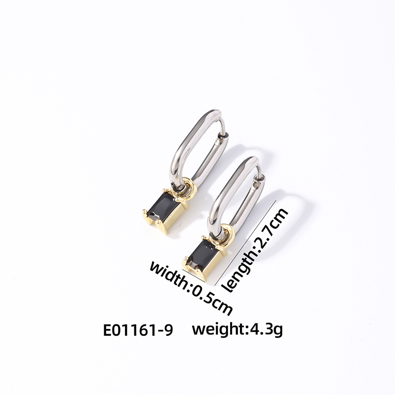 1 Pair Retro Simple Style U Shape Rectangle Plating Inlay 304 Stainless Steel Zircon K Gold Plated Rhodium Plated Drop Earrings display picture 3