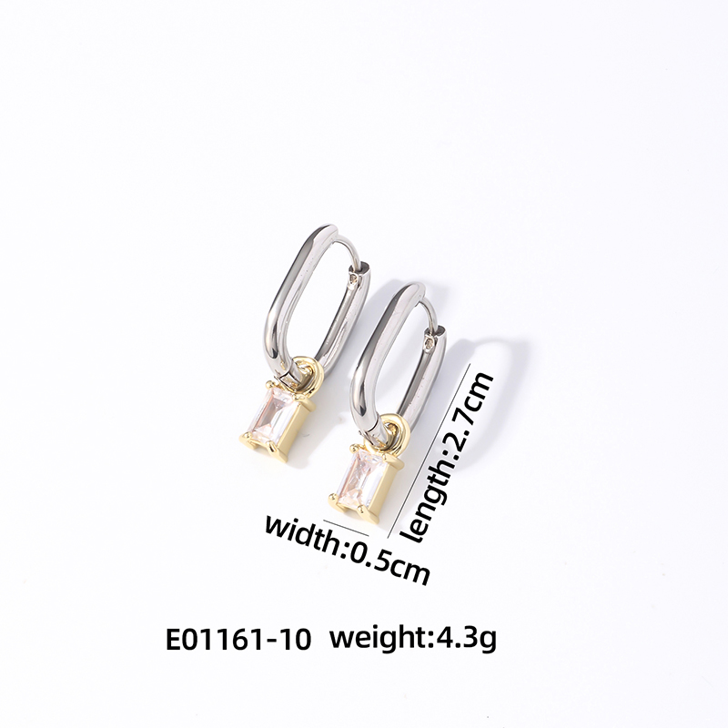 1 Pair Retro Simple Style U Shape Rectangle Plating Inlay 304 Stainless Steel Zircon K Gold Plated Rhodium Plated Drop Earrings display picture 5