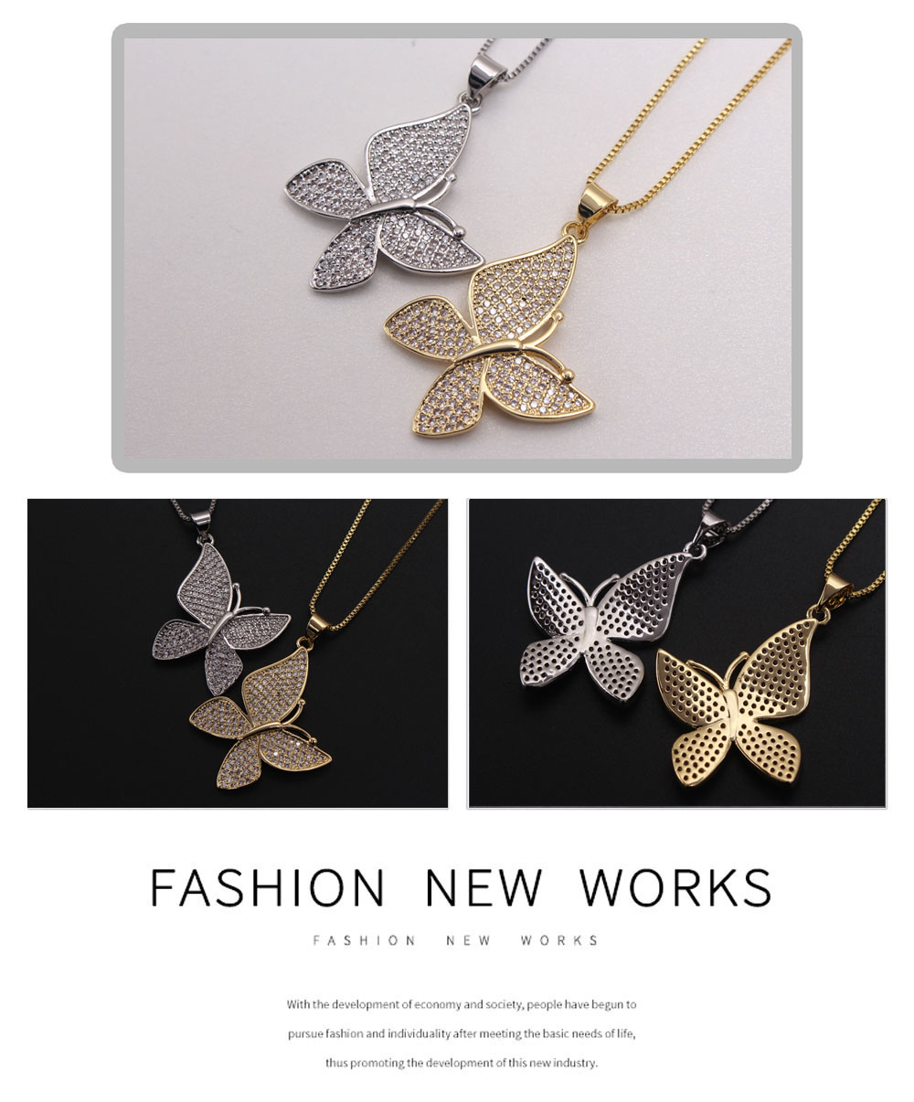 Ig Style Simple Style Animal Butterfly Copper White Gold Plated Gold Plated Zircon Pendant Necklace In Bulk display picture 8