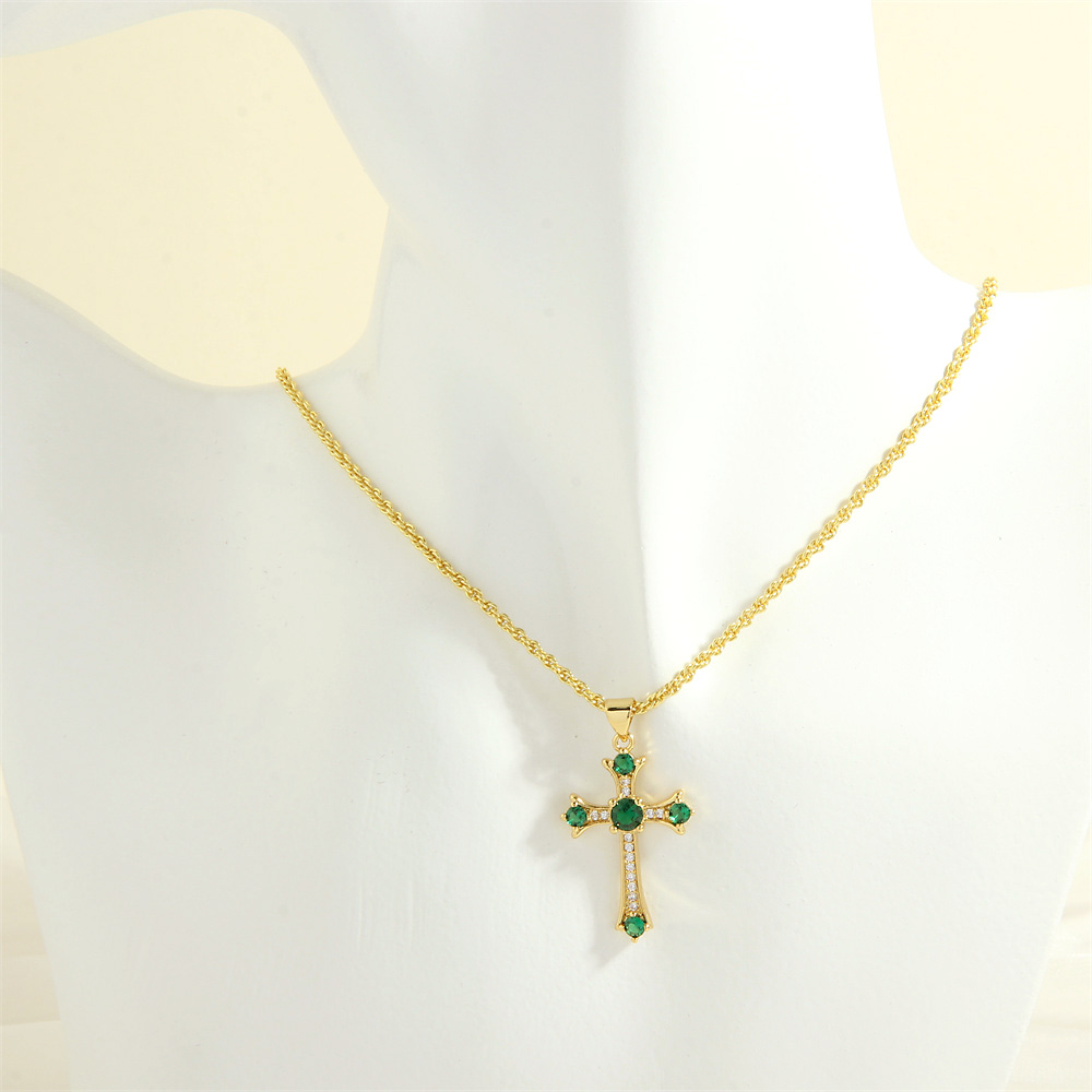 Einfacher Stil Kreuzen Herzform Kupfer 18 Karat Vergoldet Zirkon Halskette Mit Anhänger In Masse display picture 6