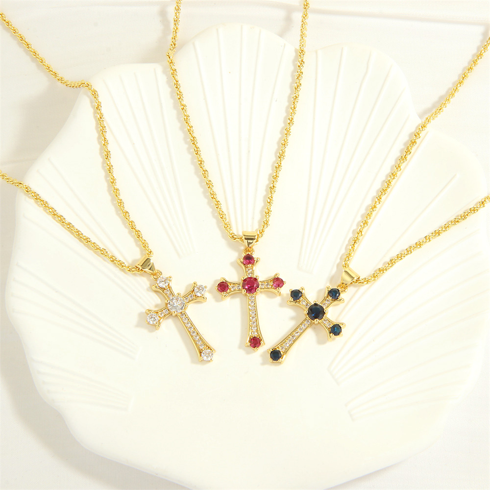 Einfacher Stil Kreuzen Herzform Kupfer 18 Karat Vergoldet Zirkon Halskette Mit Anhänger In Masse display picture 3