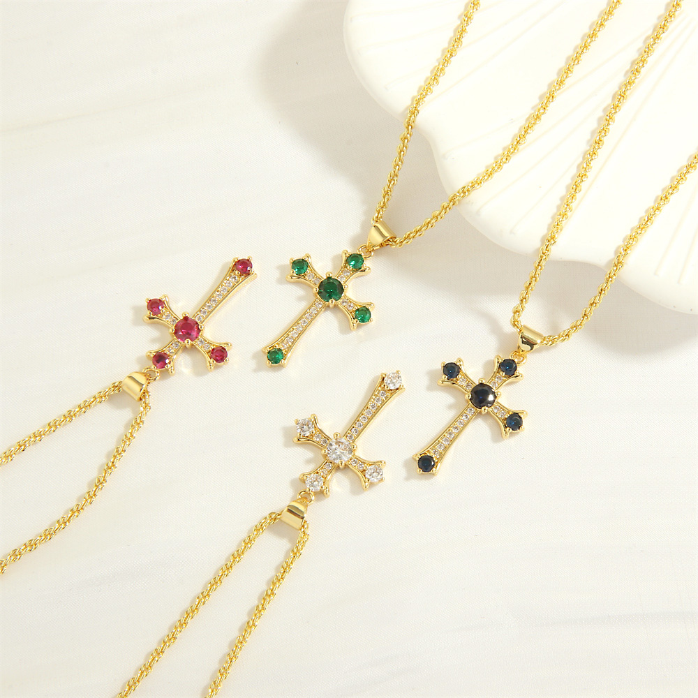 Simple Style Cross Heart Shape Copper 18k Gold Plated Zircon Pendant Necklace In Bulk display picture 4