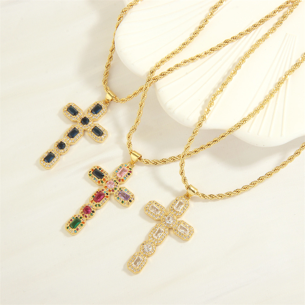 Einfacher Stil Kreuzen Herzform Kupfer 18 Karat Vergoldet Zirkon Halskette Mit Anhänger In Masse display picture 27