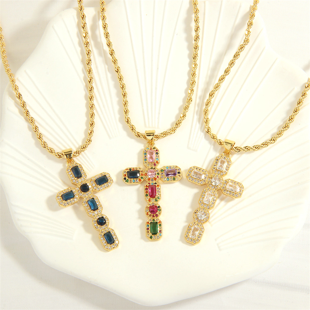 Einfacher Stil Kreuzen Herzform Kupfer 18 Karat Vergoldet Zirkon Halskette Mit Anhänger In Masse display picture 28