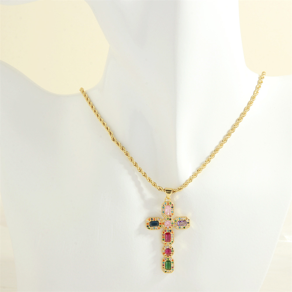 Simple Style Cross Heart Shape Copper 18k Gold Plated Zircon Pendant Necklace In Bulk display picture 30