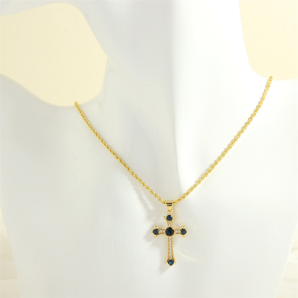 Einfacher Stil Kreuzen Herzform Kupfer 18 Karat Vergoldet Zirkon Halskette Mit Anhänger In Masse display picture 7