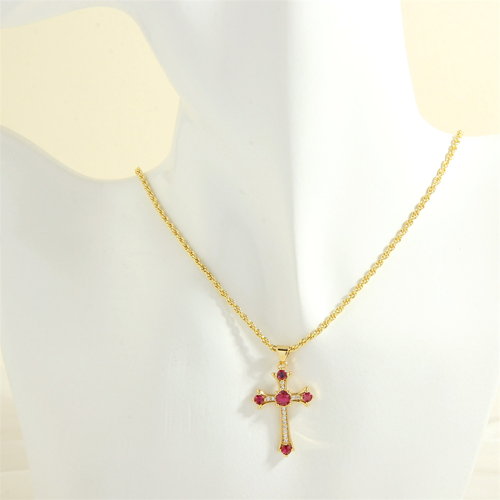 Simple Style Cross Heart Shape Copper 18k Gold Plated Zircon Pendant Necklace In Bulk display picture 9