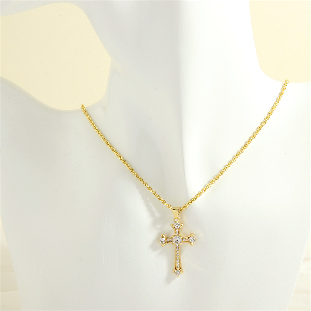 Simple Style Cross Heart Shape Copper 18k Gold Plated Zircon Pendant Necklace In Bulk display picture 8