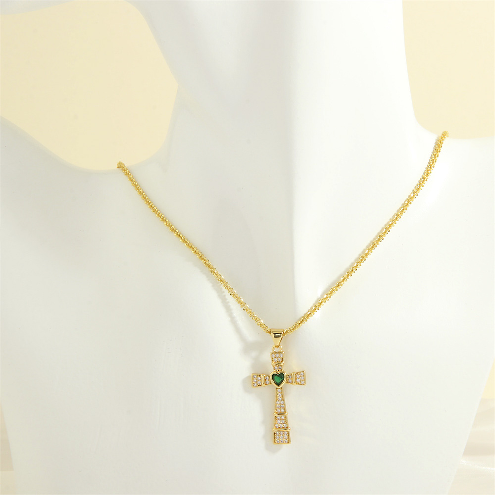 Einfacher Stil Kreuzen Herzform Kupfer 18 Karat Vergoldet Zirkon Halskette Mit Anhänger In Masse display picture 14