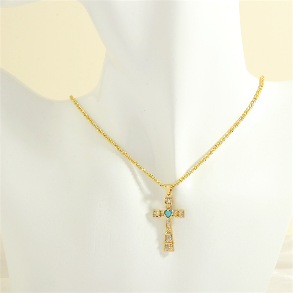 Einfacher Stil Kreuzen Herzform Kupfer 18 Karat Vergoldet Zirkon Halskette Mit Anhänger In Masse display picture 15