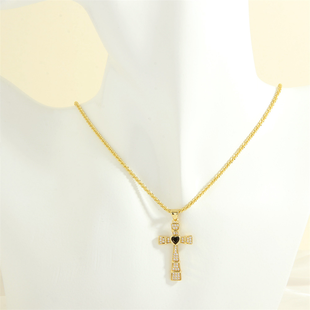 Einfacher Stil Kreuzen Herzform Kupfer 18 Karat Vergoldet Zirkon Halskette Mit Anhänger In Masse display picture 18
