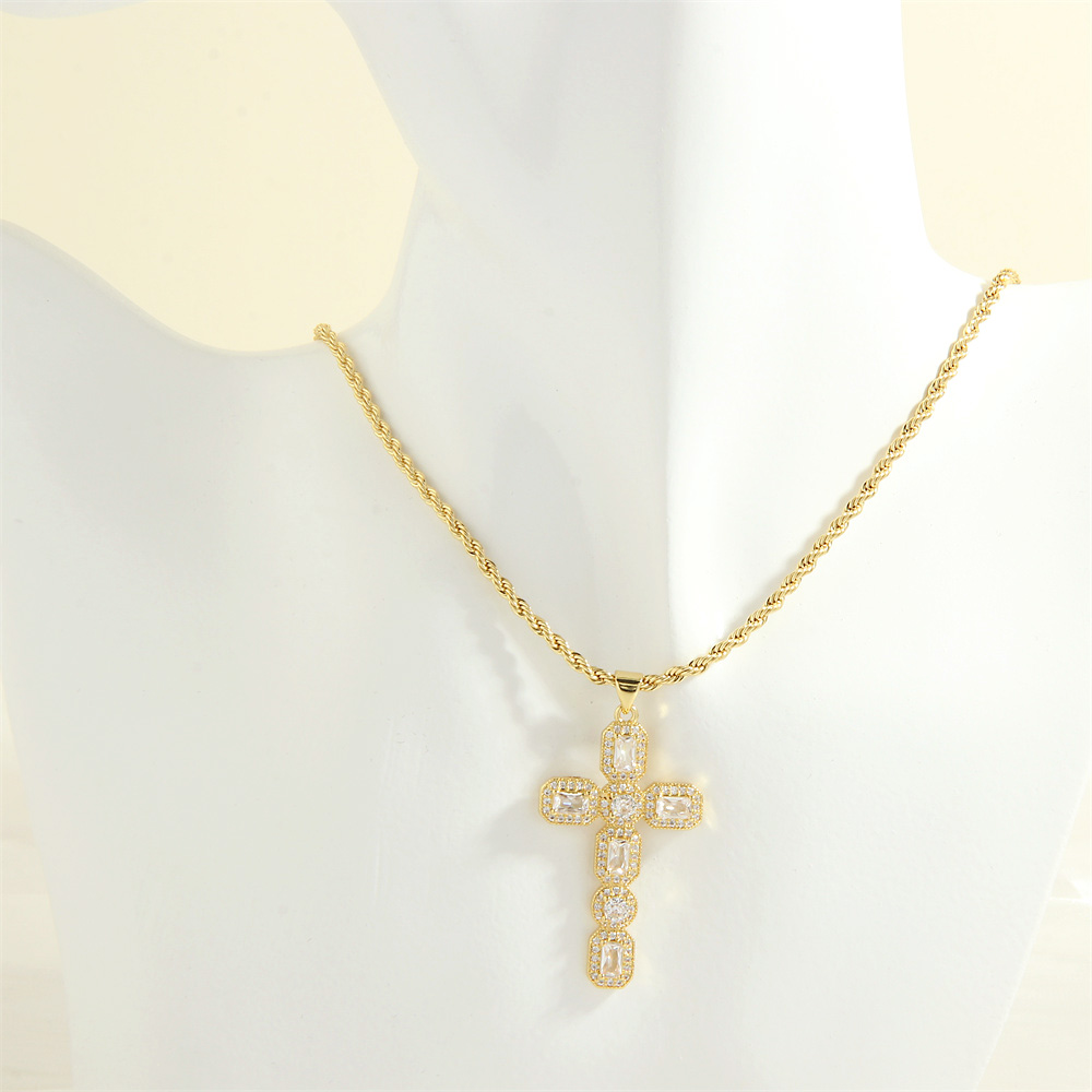 Simple Style Cross Heart Shape Copper 18k Gold Plated Zircon Pendant Necklace In Bulk display picture 32
